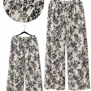 Cider Black and White Floral Wide Leg Pants